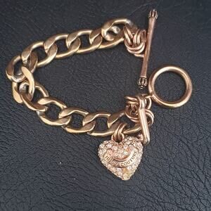 VTG Juicy Couture Bracelet Puffy Heart Covered in Rhinestones Missing Stones Y2K